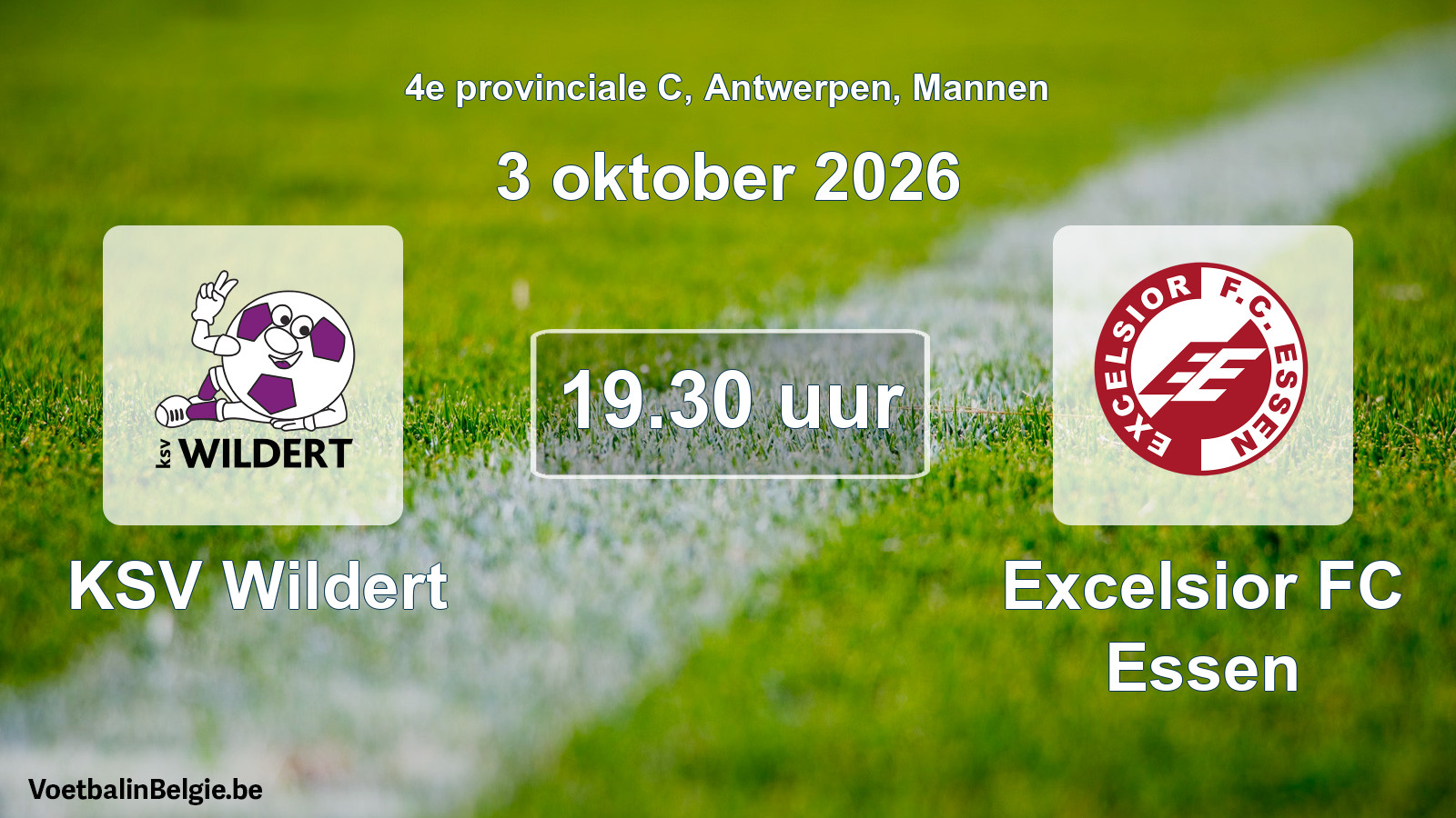 Geplande wedstrijd mannenvoetbal: KSV Wildert - Excelsior FC Essen (3 oktober 2026)