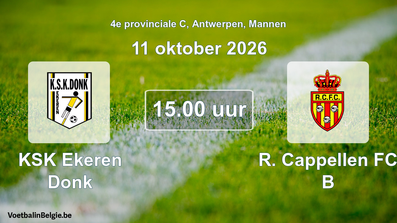 Geplande wedstrijd mannenvoetbal: KSK Ekeren Donk - R. Cappellen FC B (11 oktober 2026)
