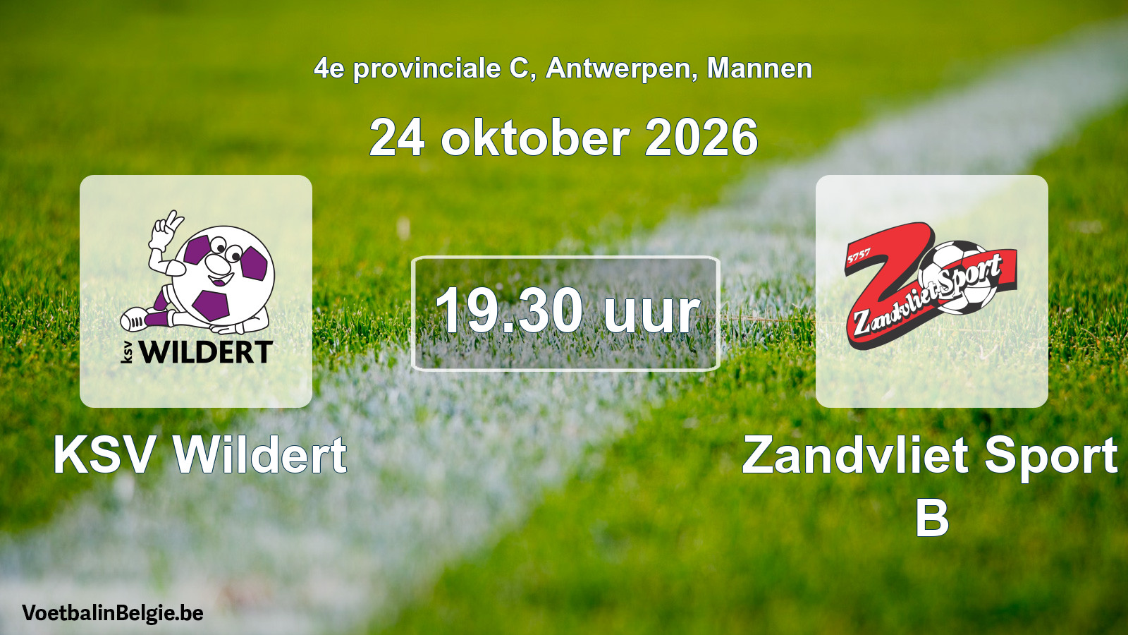 Geplande wedstrijd mannenvoetbal: KSV Wildert - Zandvliet Sport B (24 oktober 2026)