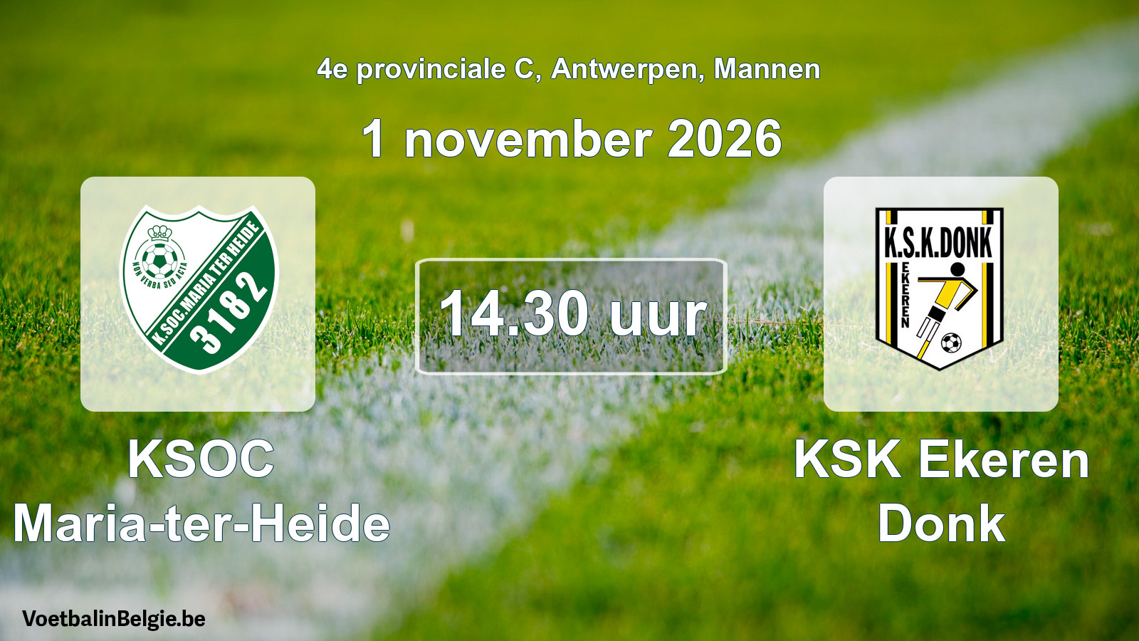 Geplande wedstrijd mannenvoetbal: KSOC Maria-ter-Heide - KSK Ekeren Donk (1 november 2026)