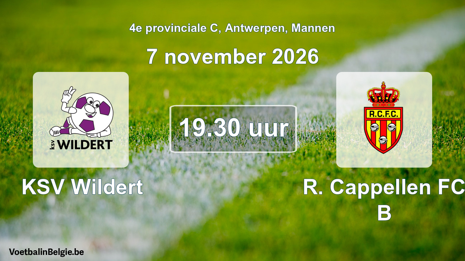 Geplande wedstrijd mannenvoetbal: KSV Wildert - R. Cappellen FC B (7 november 2026)