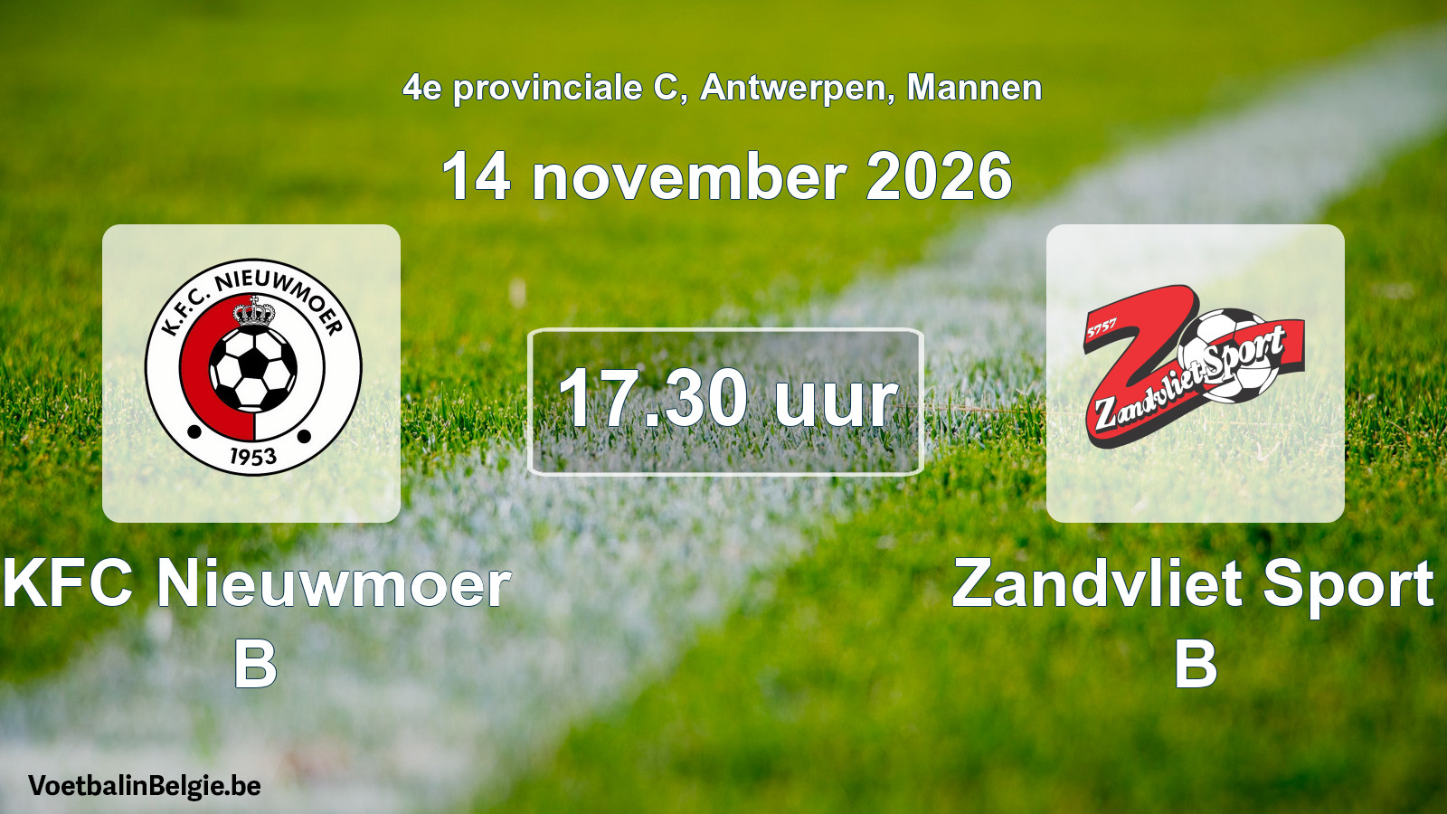 Geplande wedstrijd mannenvoetbal: KFC Nieuwmoer B - Zandvliet Sport B (14 november 2026)