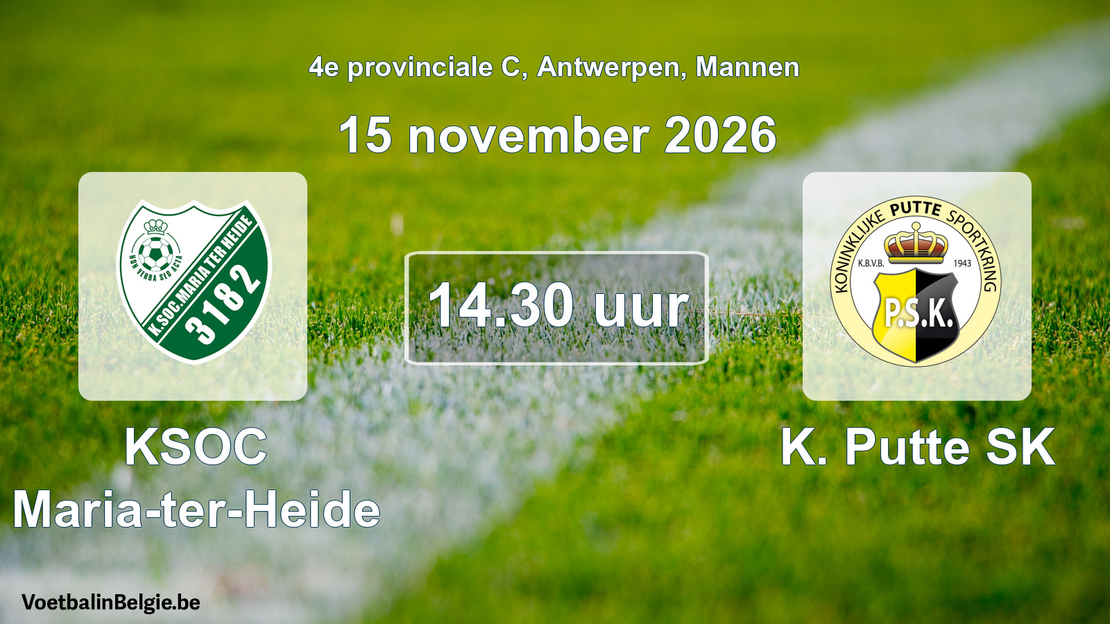 Geplande wedstrijd mannenvoetbal: KSOC Maria-ter-Heide - K. Putte SK (15 november 2026)