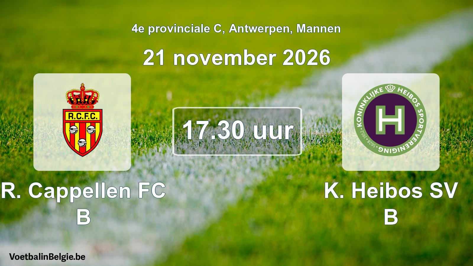 Geplande wedstrijd mannenvoetbal: R. Cappellen FC B - K. Heibos SV B (21 november 2026)