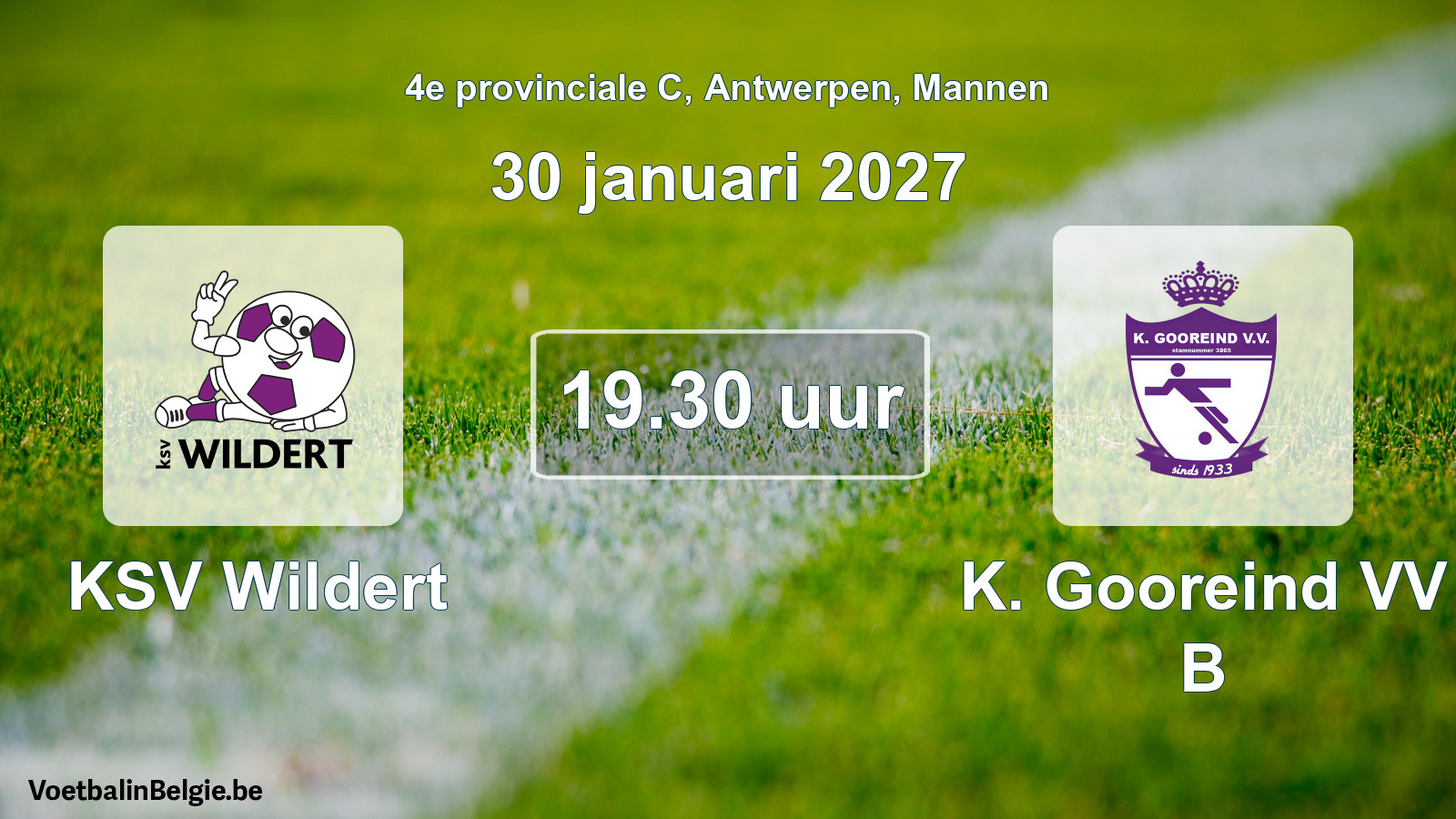 Geplande wedstrijd mannenvoetbal: KSV Wildert - K. Gooreind VV B (30 januari 2027)
