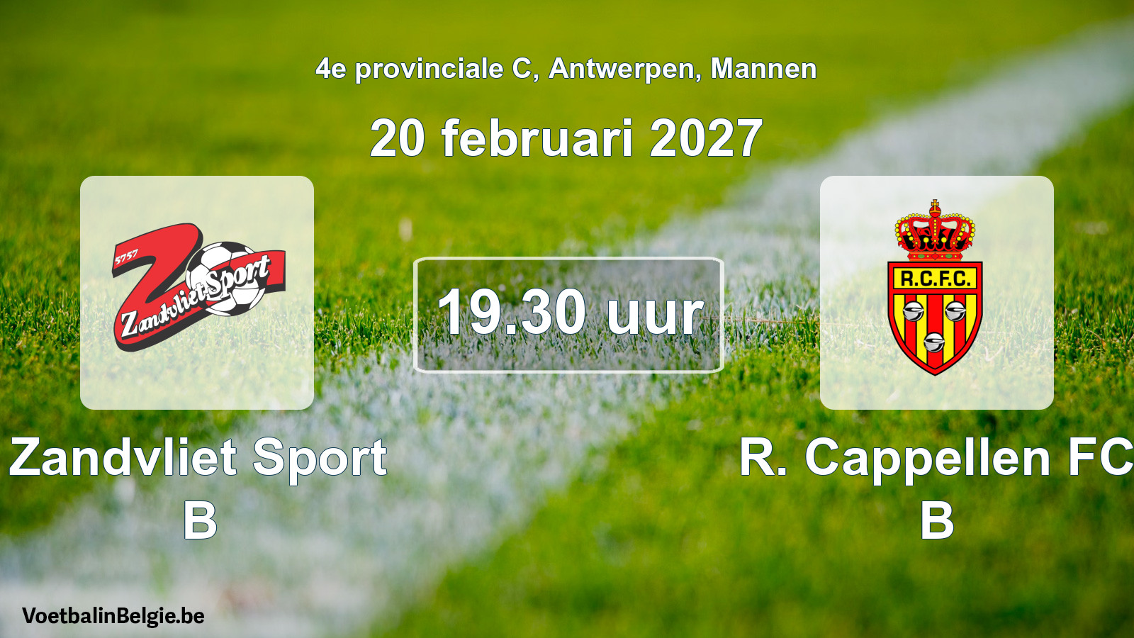 Geplande wedstrijd mannenvoetbal: Zandvliet Sport B - R. Cappellen FC B (20 februari 2027)