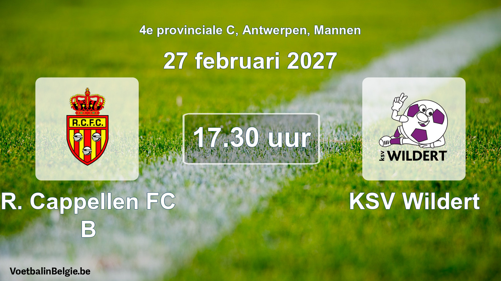Geplande wedstrijd mannenvoetbal: R. Cappellen FC B - KSV Wildert (27 februari 2027)