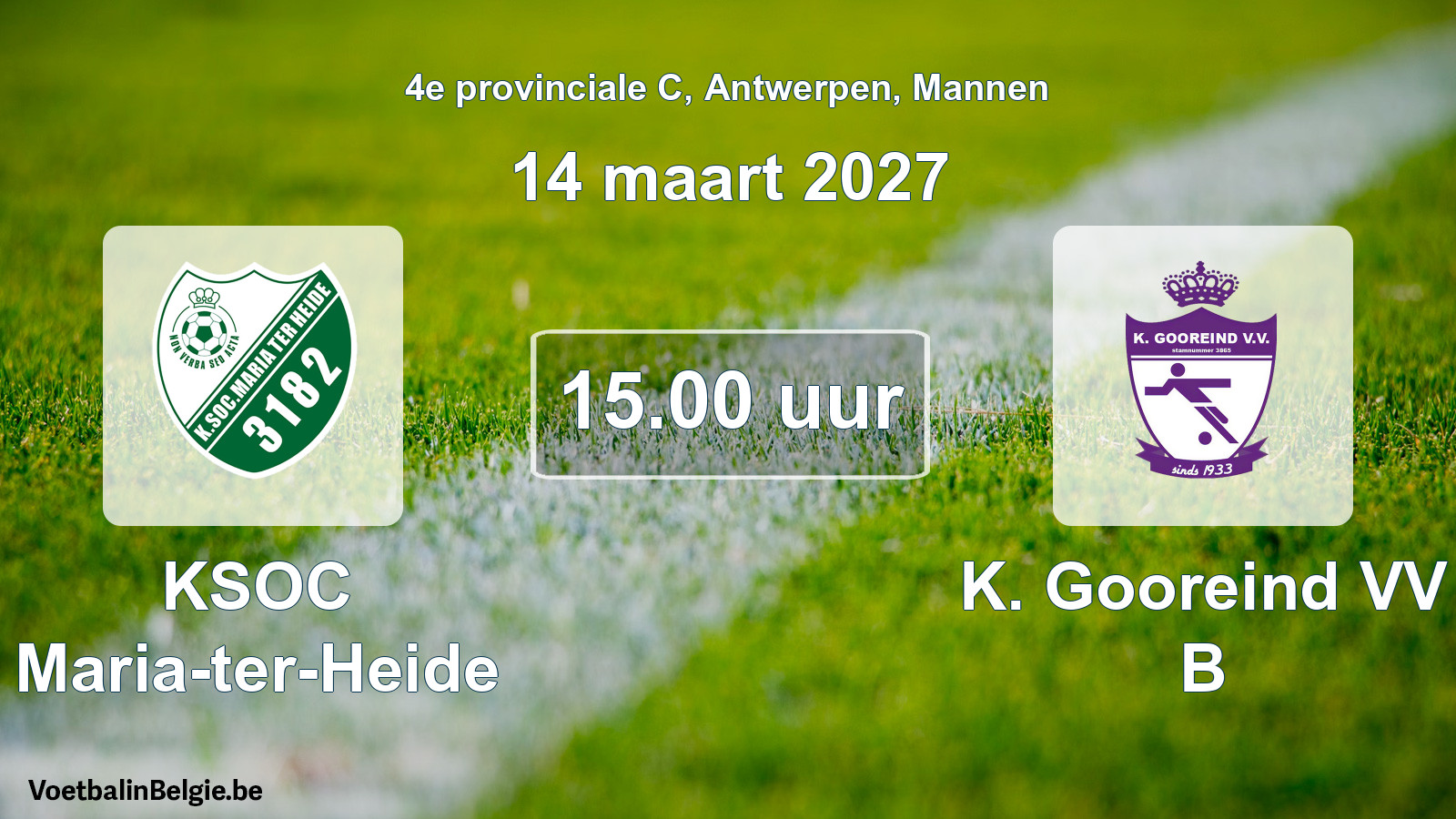 Geplande wedstrijd mannenvoetbal: KSOC Maria-ter-Heide - K. Gooreind VV B (14 maart 2027)