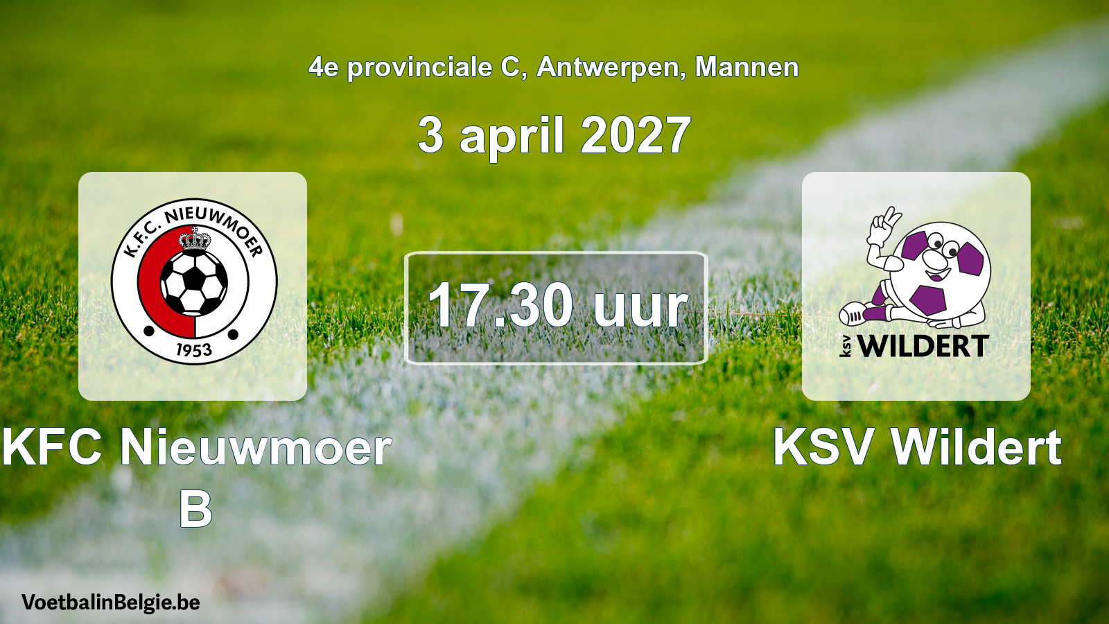 Geplande wedstrijd mannenvoetbal: KFC Nieuwmoer B - KSV Wildert (3 april 2027)