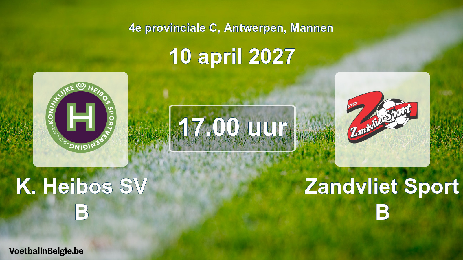 Geplande wedstrijd mannenvoetbal: K. Heibos SV B - Zandvliet Sport B (10 april 2027)
