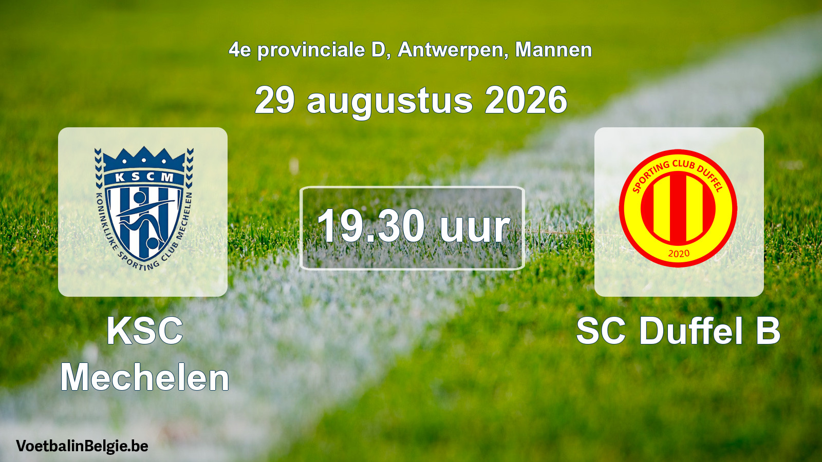 Geplande wedstrijd mannenvoetbal: KSC Mechelen - SC Duffel B (29 augustus 2026)