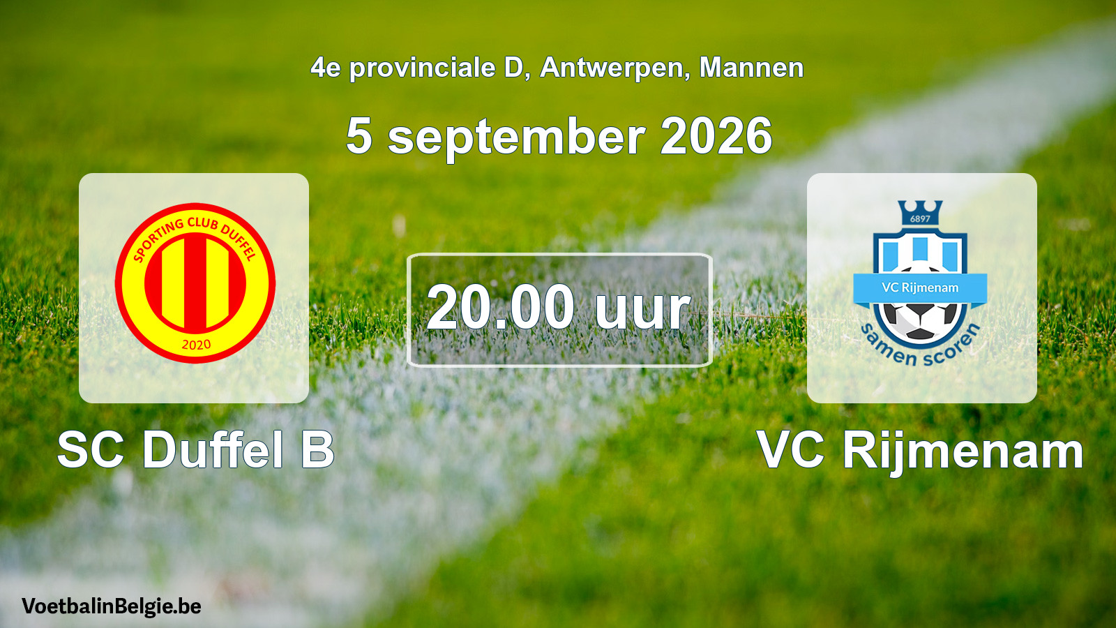 Geplande wedstrijd mannenvoetbal: SC Duffel B - VC Rijmenam (5 september 2026)