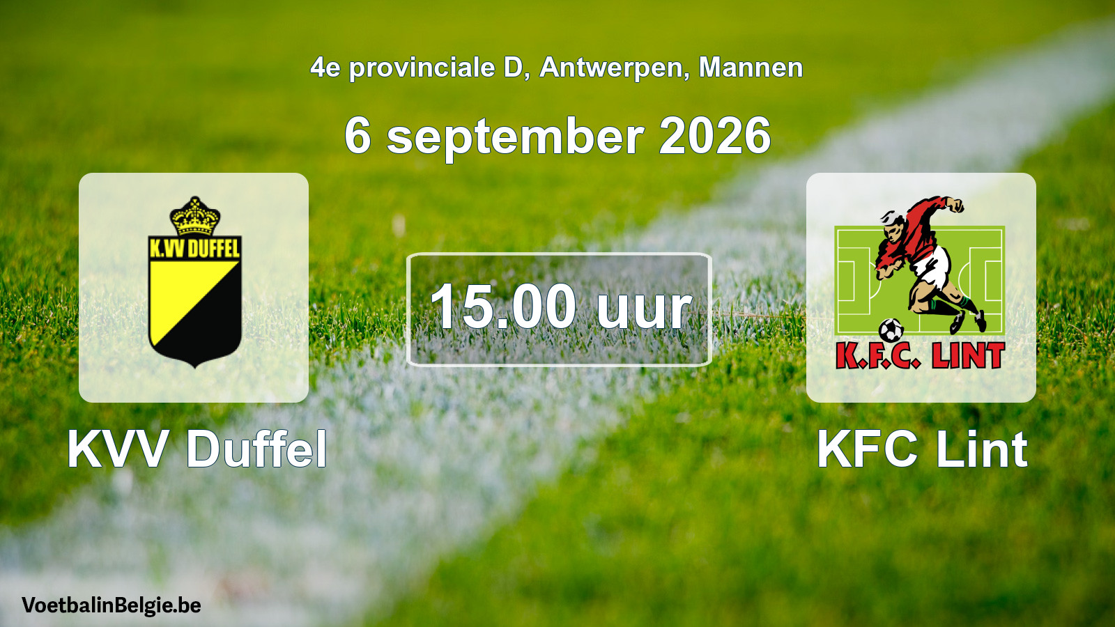 Geplande wedstrijd mannenvoetbal: KVV Duffel - KFC Lint (6 september 2026)
