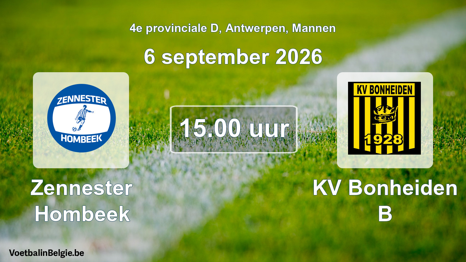 Geplande wedstrijd mannenvoetbal: Zennester Hombeek - KV Bonheiden B (6 september 2026)