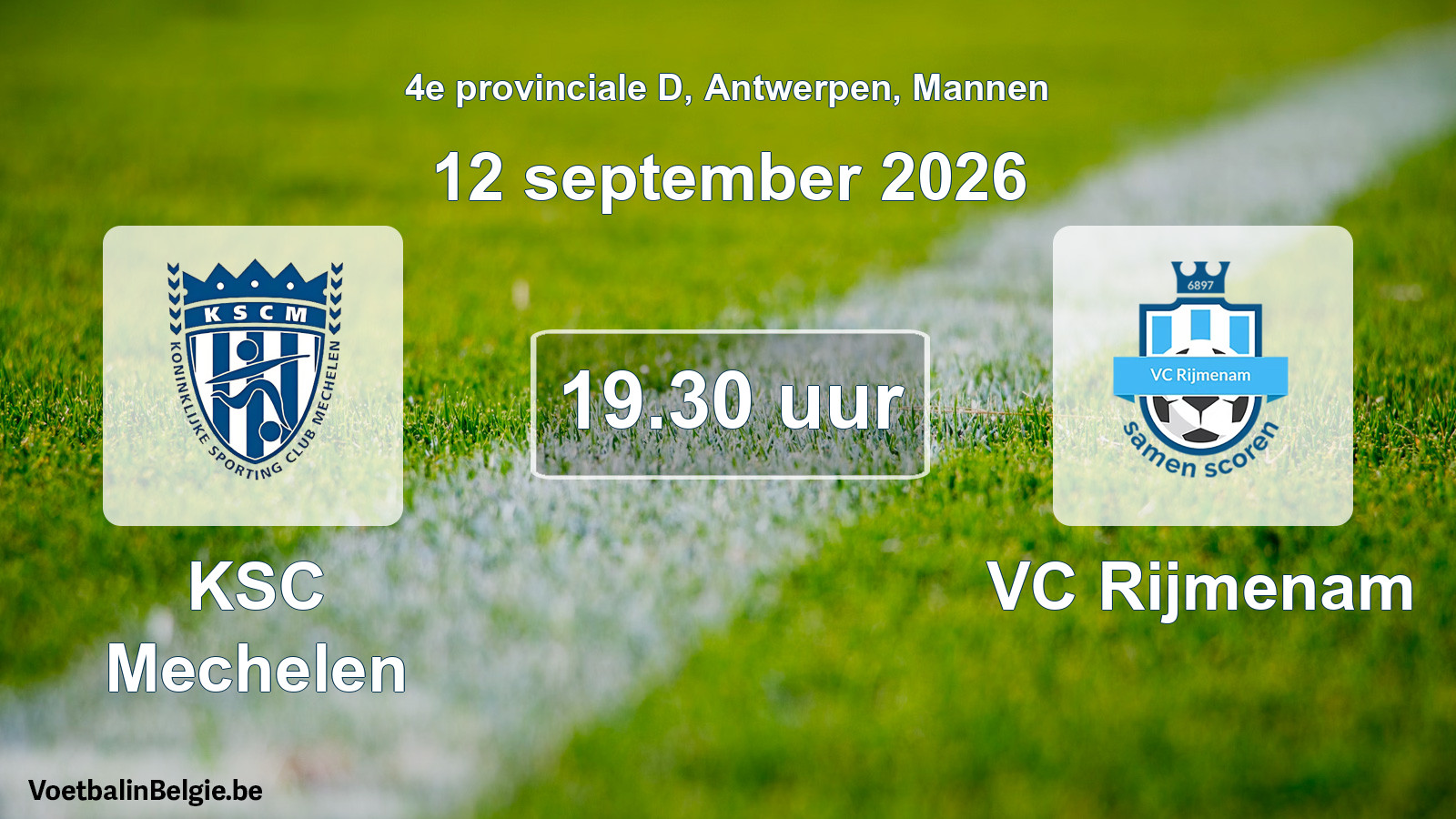 Geplande wedstrijd mannenvoetbal: KSC Mechelen - VC Rijmenam (12 september 2026)