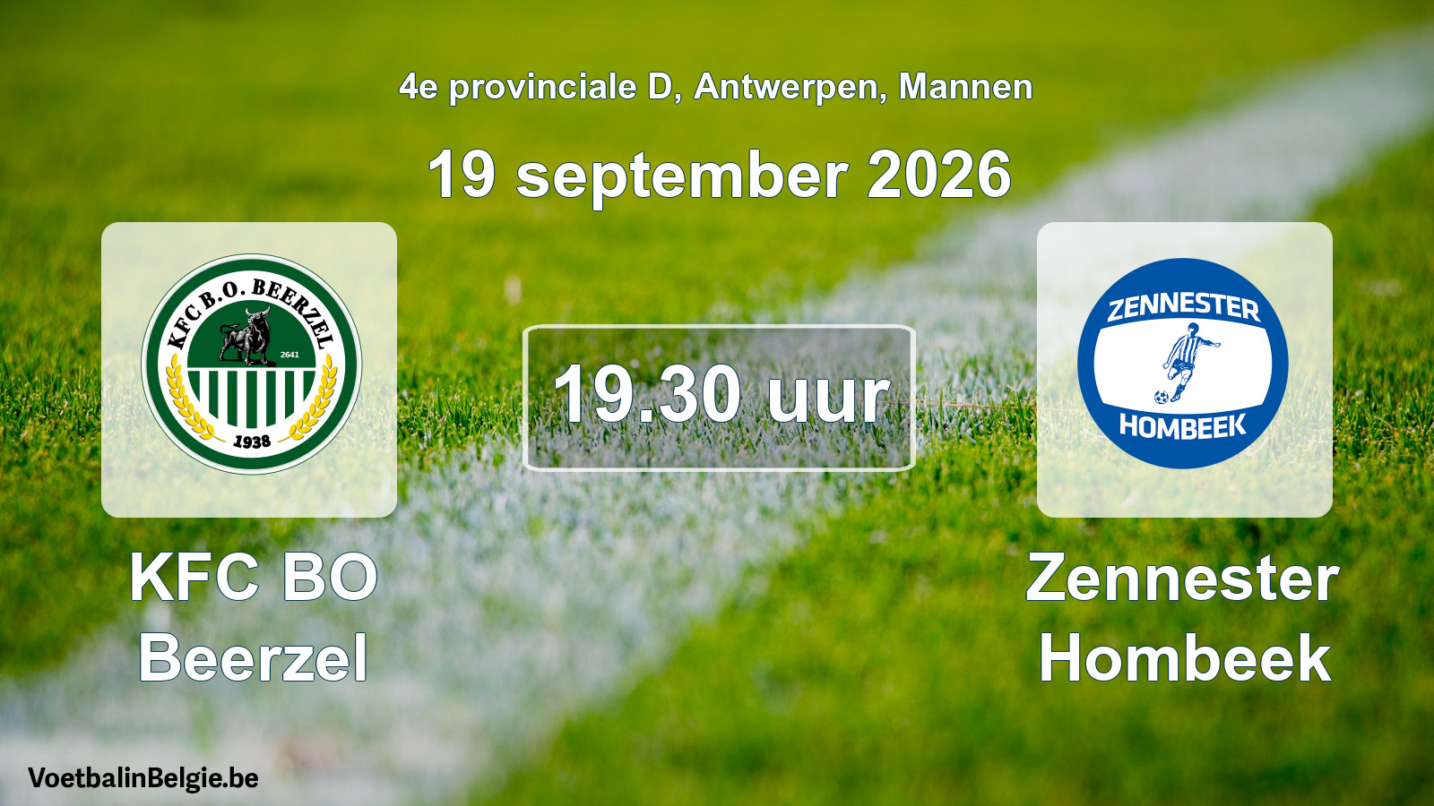 Geplande wedstrijd mannenvoetbal: KFC BO Beerzel - Zennester Hombeek (19 september 2026)