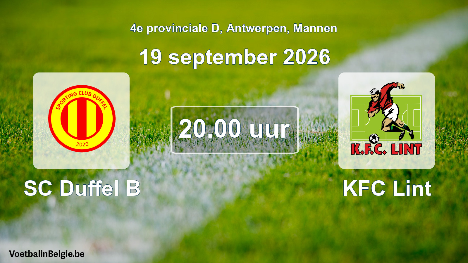 Geplande wedstrijd mannenvoetbal: SC Duffel B - KFC Lint (19 september 2026)