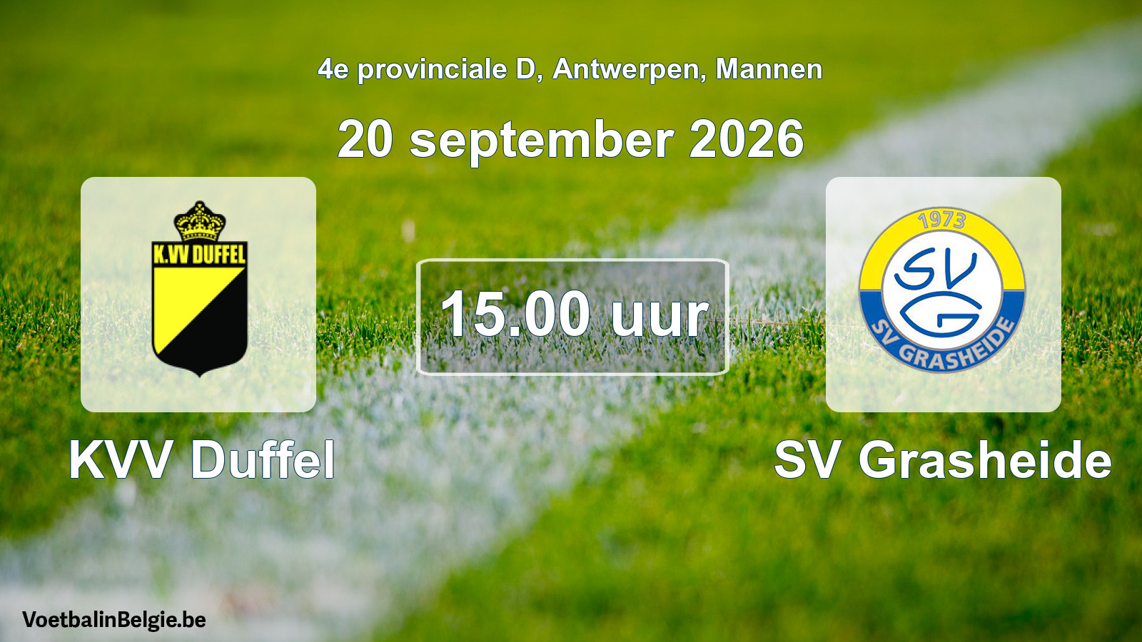 Geplande wedstrijd mannenvoetbal: KVV Duffel - SV Grasheide (20 september 2026)