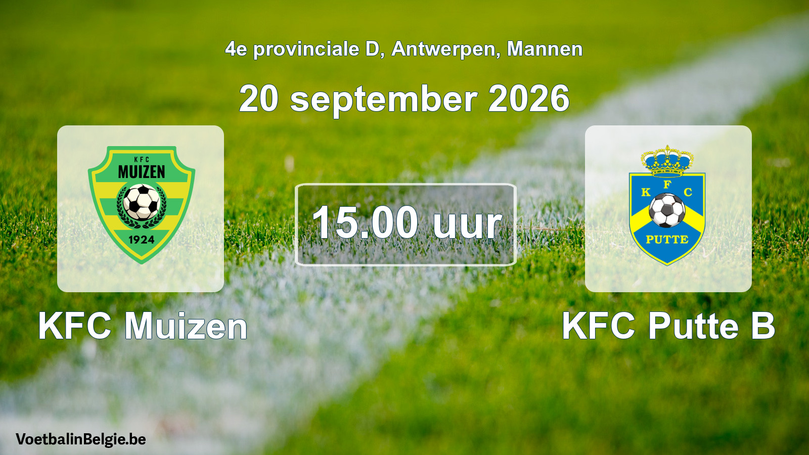 Geplande wedstrijd mannenvoetbal: KFC Muizen - KFC Putte B (20 september 2026)