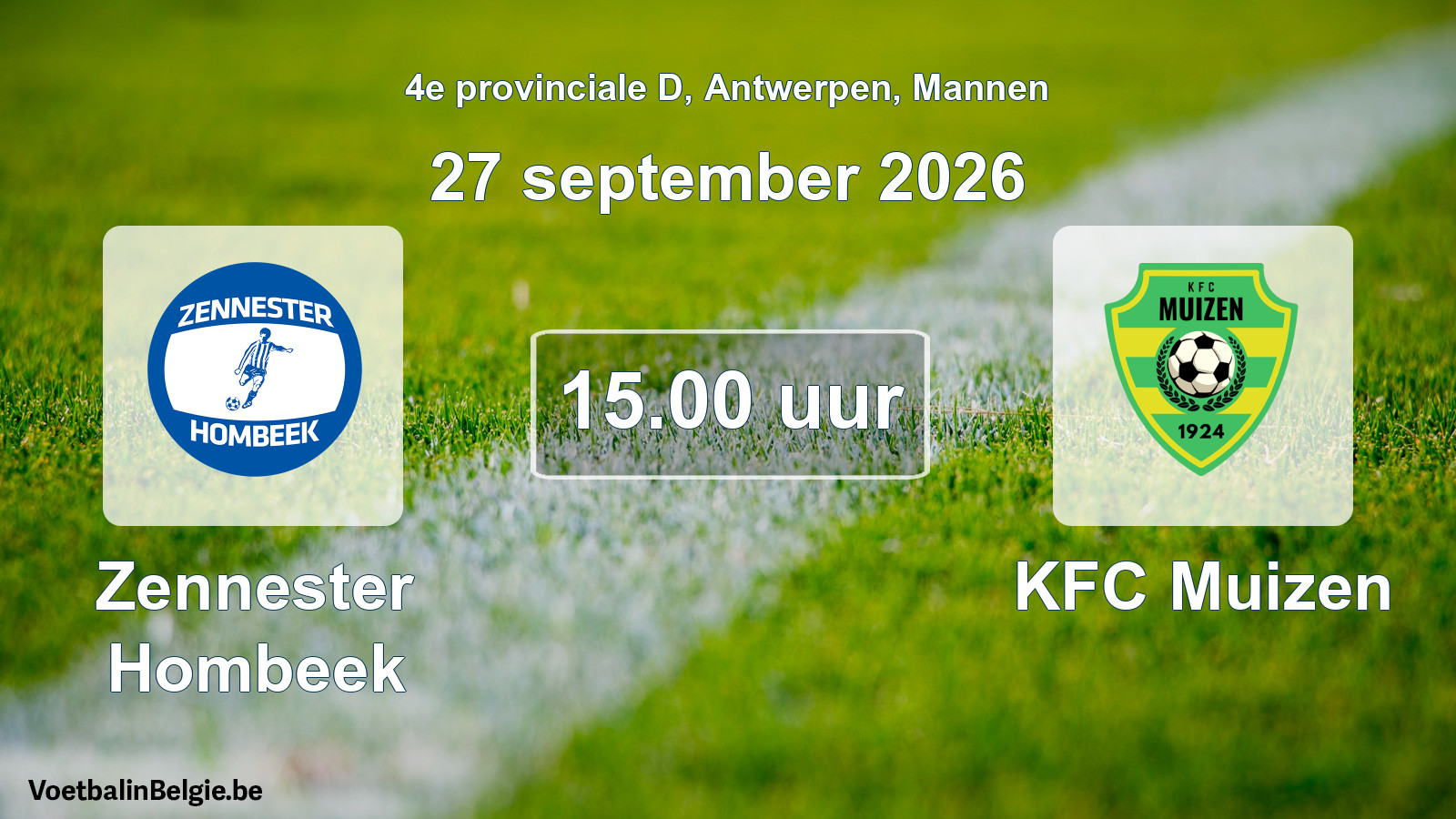 Geplande wedstrijd mannenvoetbal: Zennester Hombeek - KFC Muizen (27 september 2026)