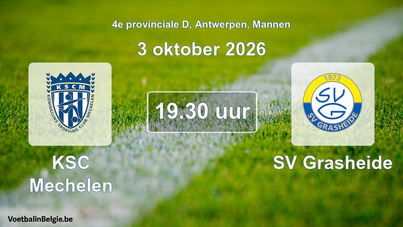 Geplande wedstrijd mannenvoetbal: KSC Mechelen - SV Grasheide (3 oktober 2026)
