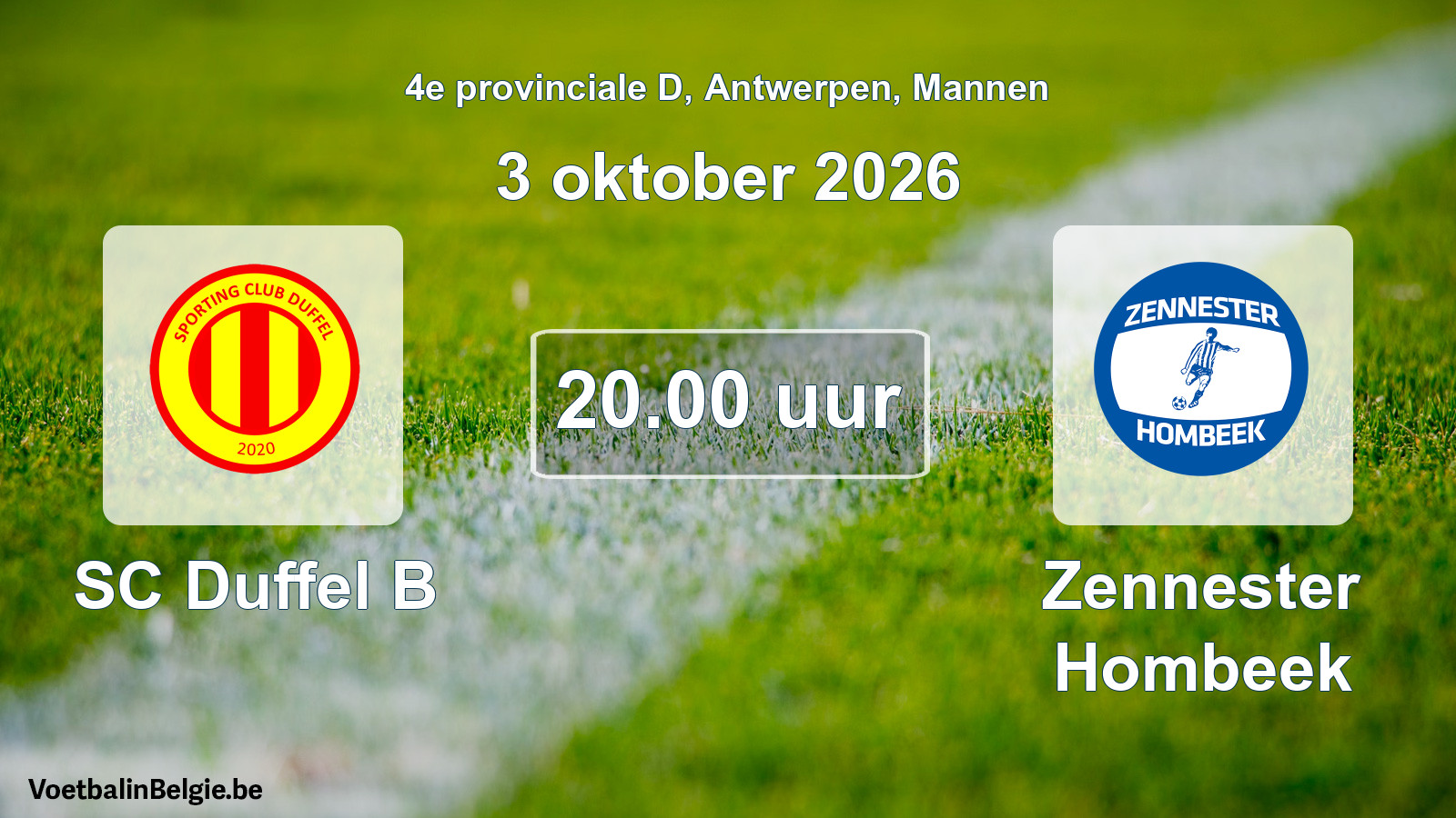 Geplande wedstrijd mannenvoetbal: SC Duffel B - Zennester Hombeek (3 oktober 2026)