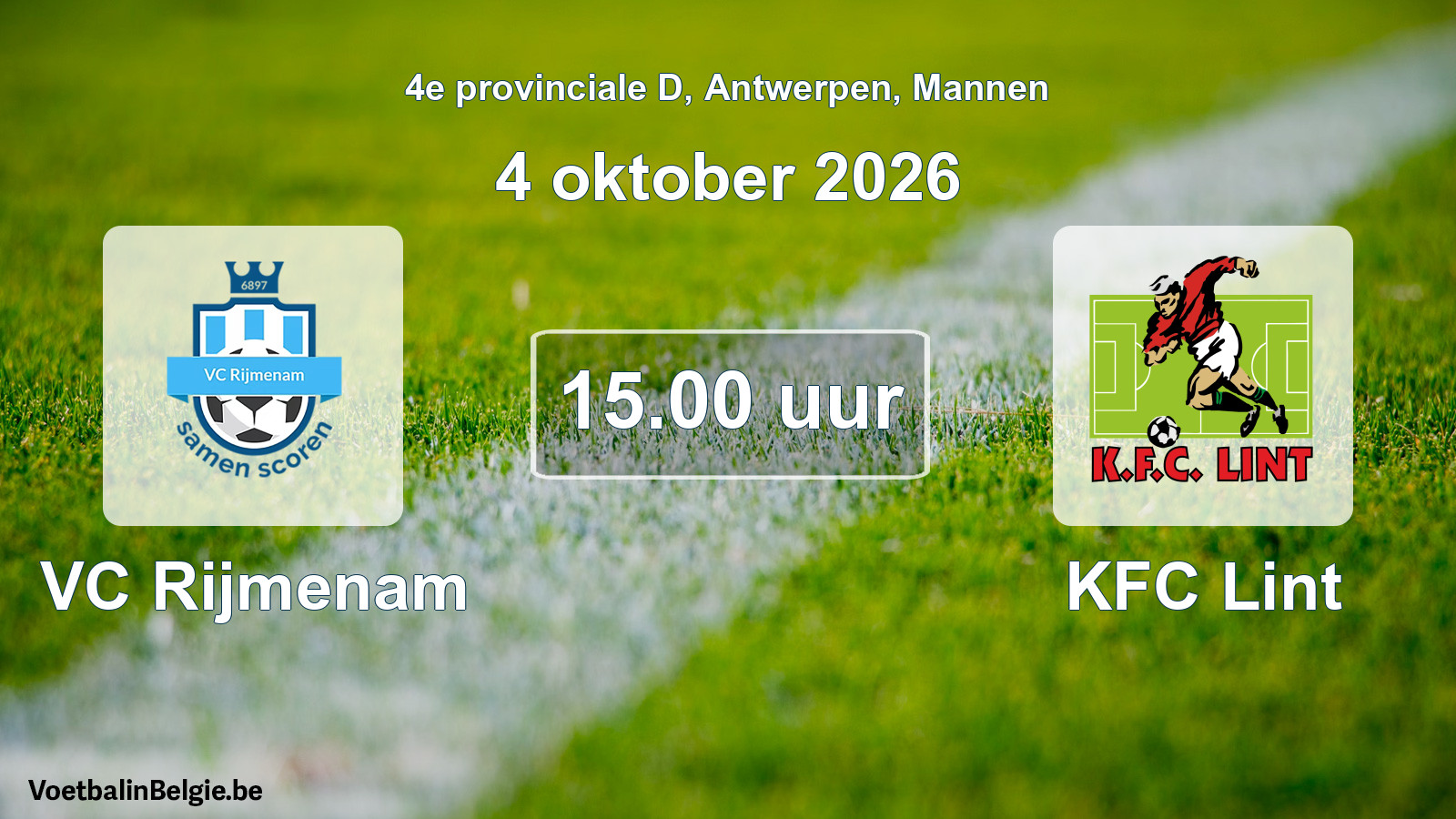 Geplande wedstrijd mannenvoetbal: VC Rijmenam - KFC Lint (4 oktober 2026)