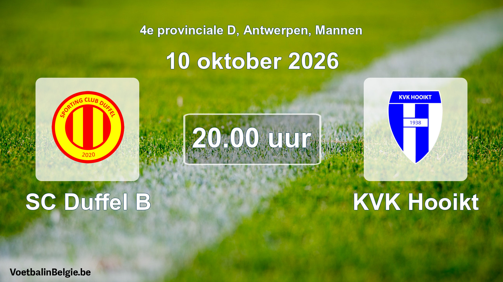 Geplande wedstrijd mannenvoetbal: SC Duffel B - KVK Hooikt (10 oktober 2026)