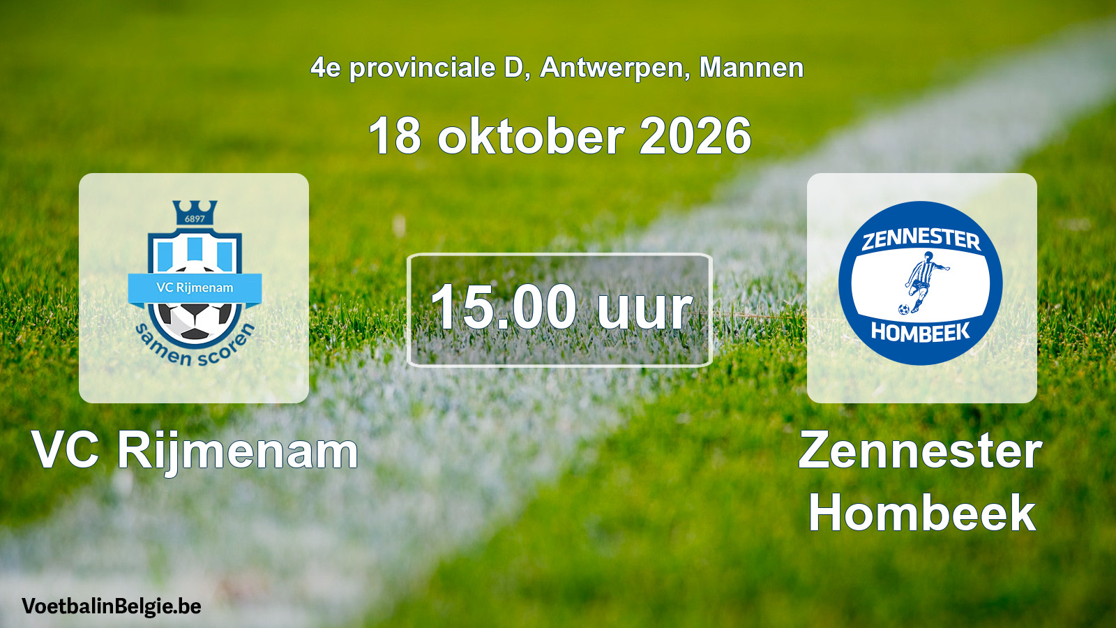 Geplande wedstrijd mannenvoetbal: VC Rijmenam - Zennester Hombeek (18 oktober 2026)
