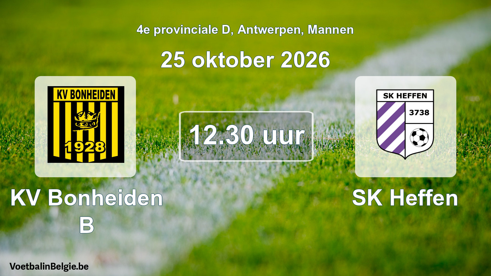 Geplande wedstrijd mannenvoetbal: KV Bonheiden B - SK Heffen (25 oktober 2026)