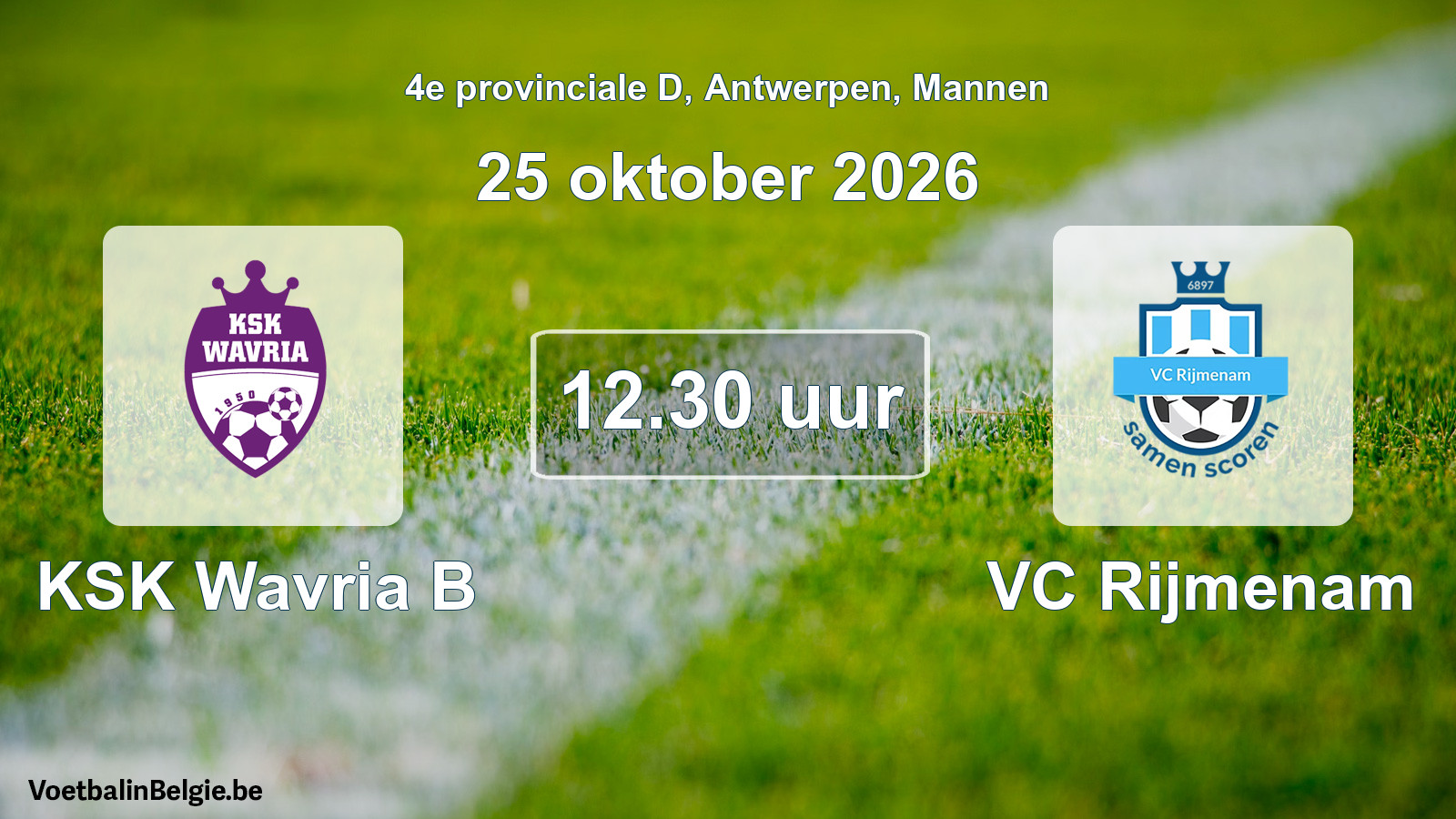 Geplande wedstrijd mannenvoetbal: KSK Wavria B - VC Rijmenam (25 oktober 2026)
