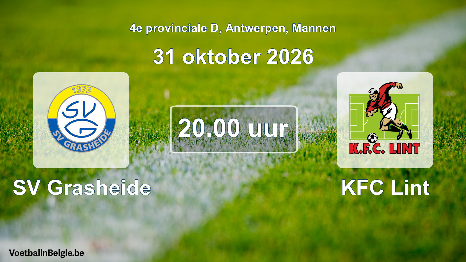 Geplande wedstrijd mannenvoetbal: SV Grasheide - KFC Lint (31 oktober 2026)