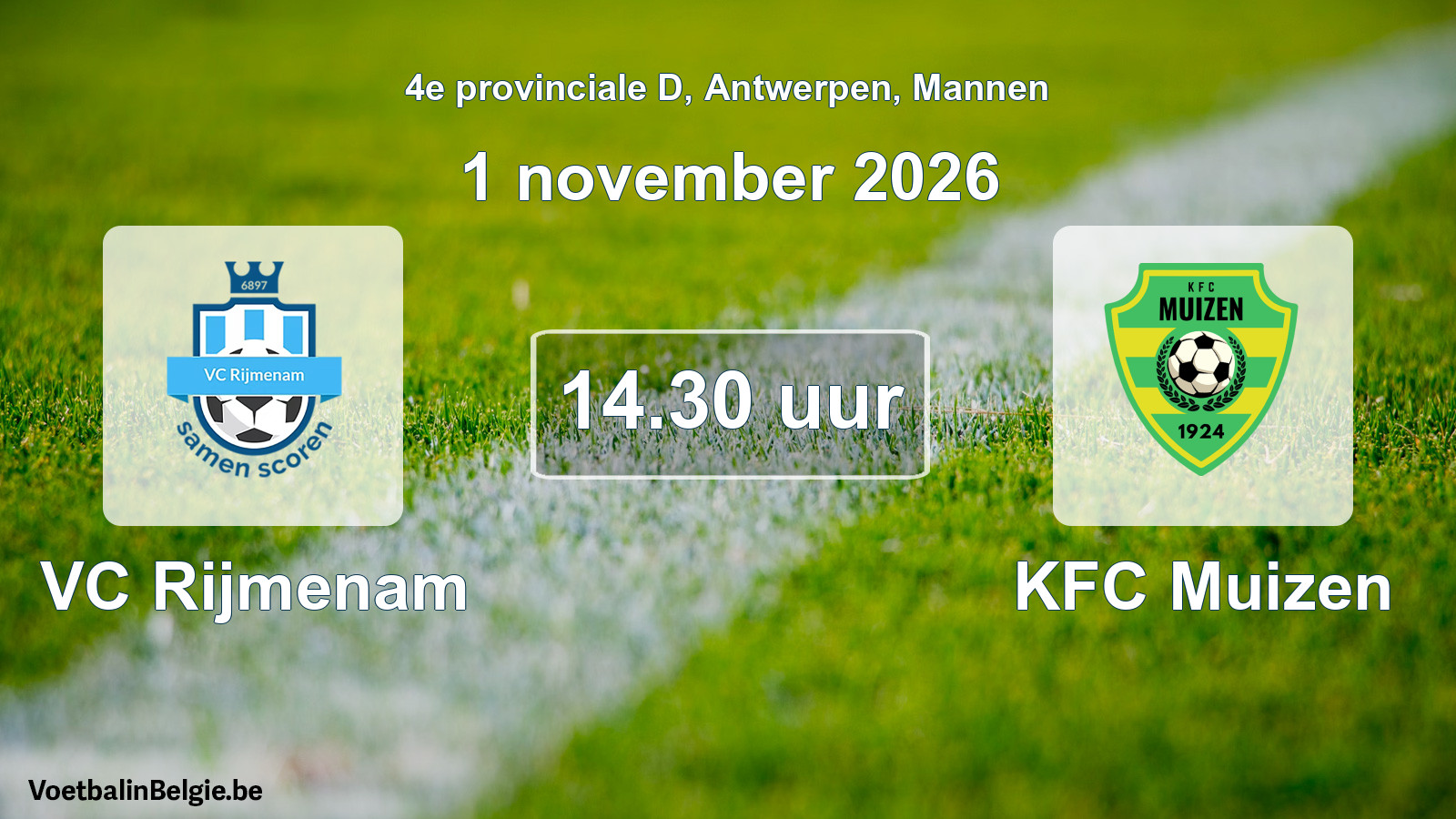 Geplande wedstrijd mannenvoetbal: VC Rijmenam - KFC Muizen (1 november 2026)