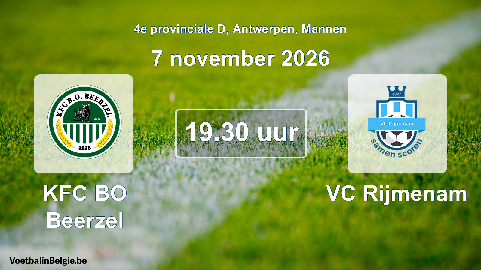 Geplande wedstrijd mannenvoetbal: KFC BO Beerzel - VC Rijmenam (7 november 2026)