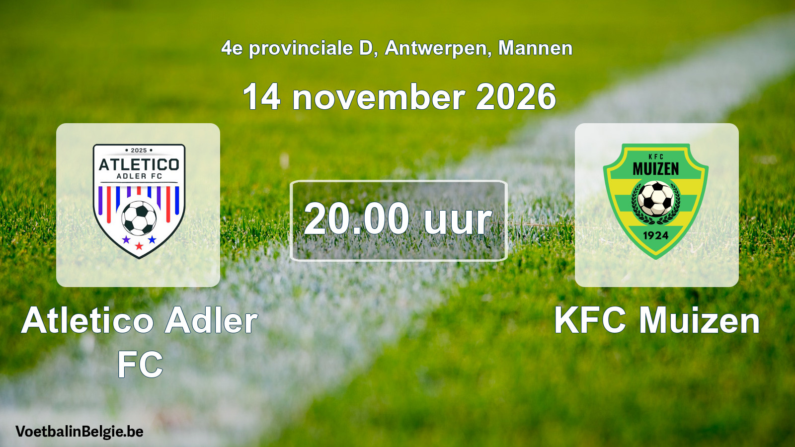 Geplande wedstrijd mannenvoetbal: Atletico Adler FC - KFC Muizen (14 november 2026)