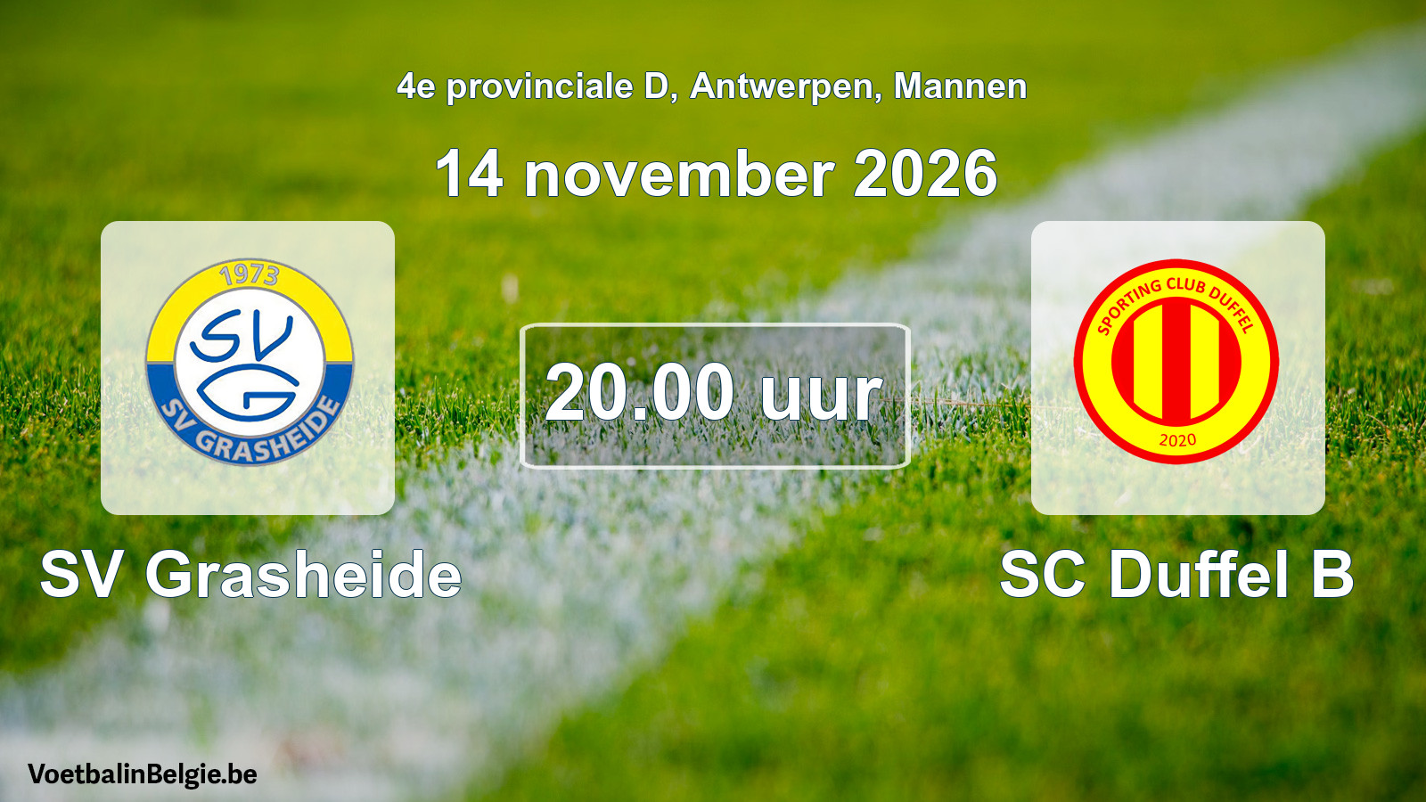 Geplande wedstrijd mannenvoetbal: SV Grasheide - SC Duffel B (14 november 2026)
