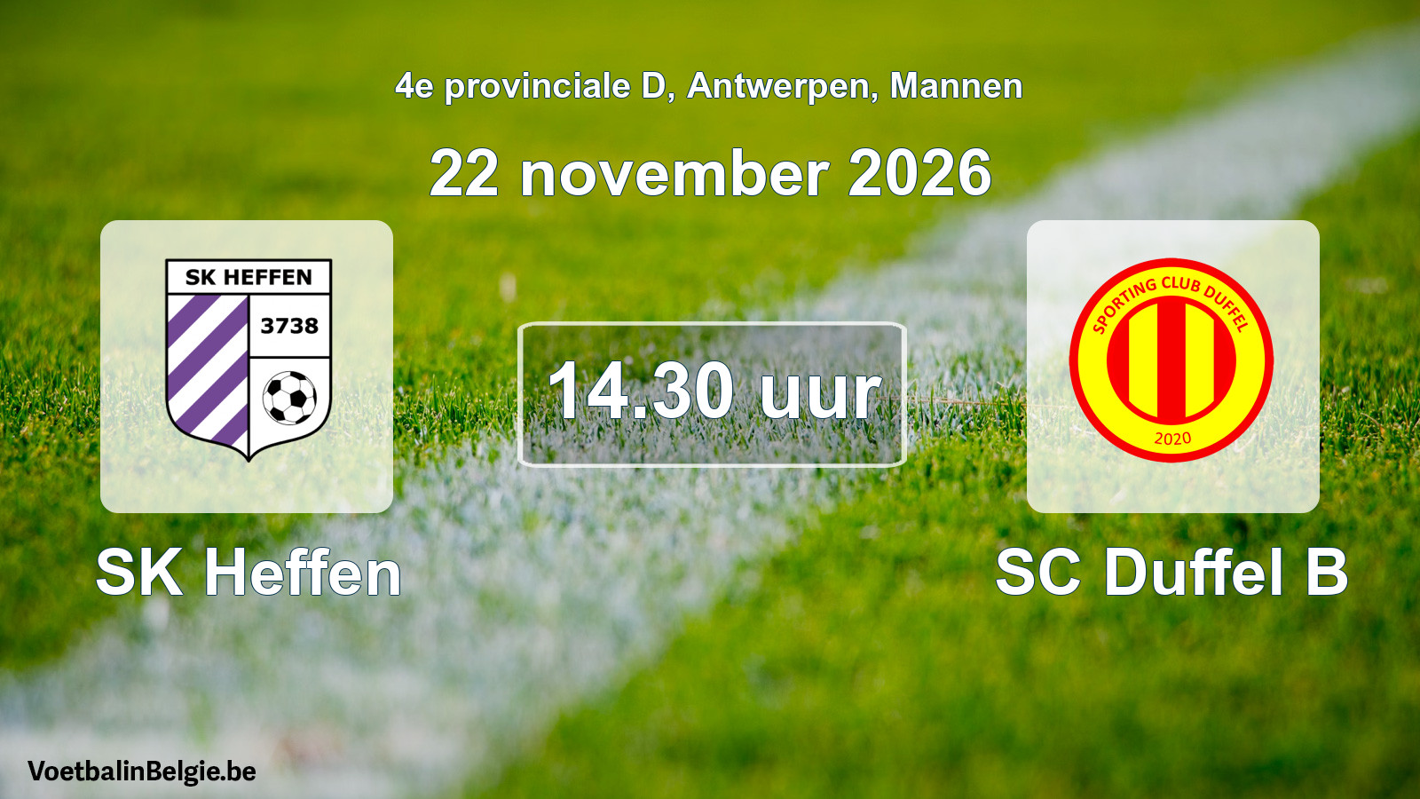 Geplande wedstrijd mannenvoetbal: SK Heffen - SC Duffel B (22 november 2026)