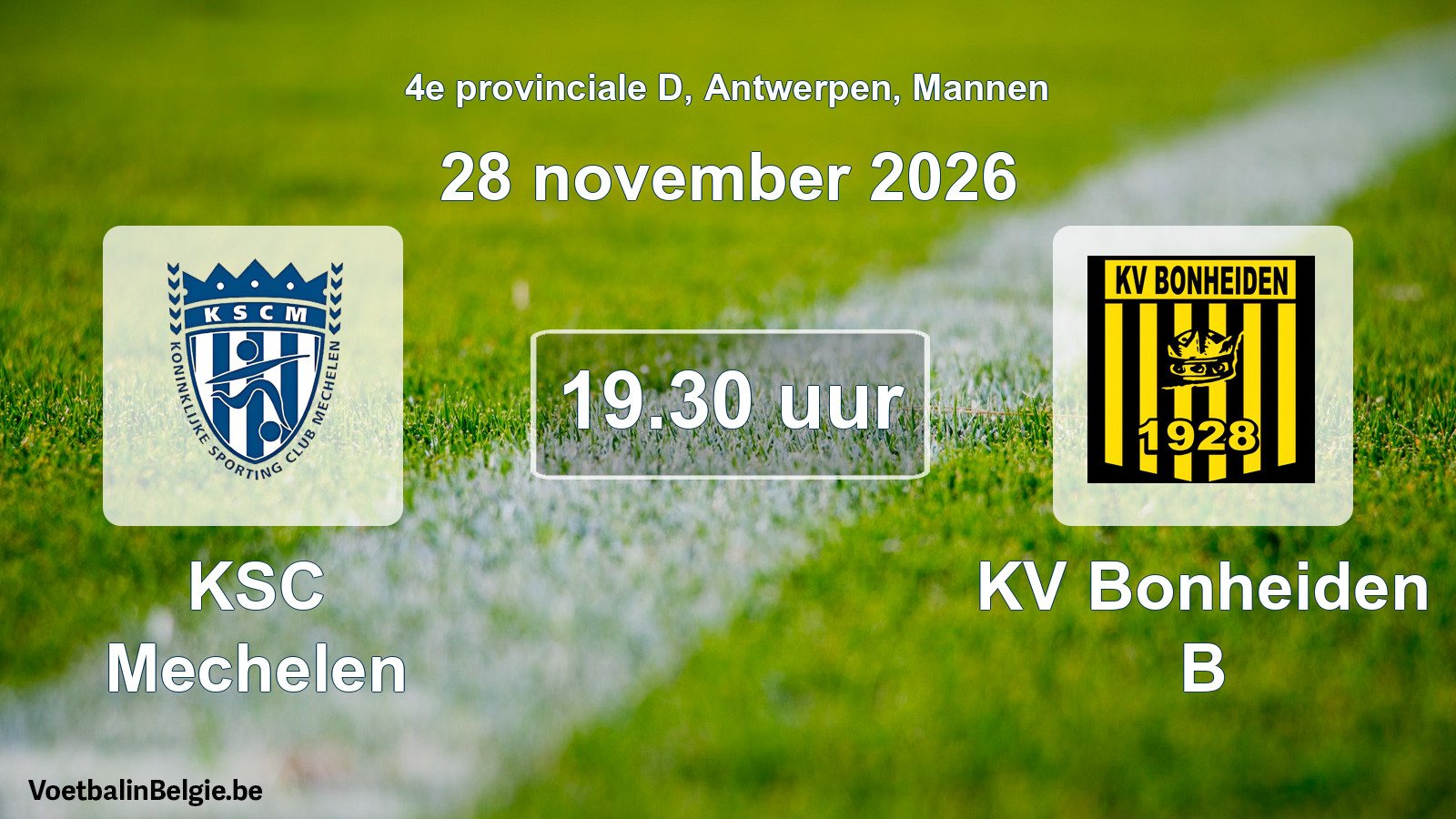Geplande wedstrijd mannenvoetbal: KSC Mechelen - KV Bonheiden B (28 november 2026)