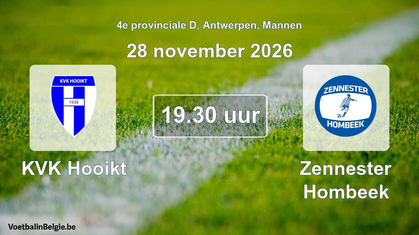 Geplande wedstrijd mannenvoetbal: KVK Hooikt - Zennester Hombeek (28 november 2026)