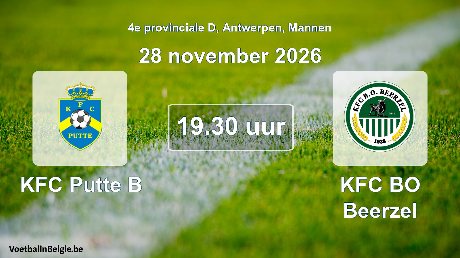 Geplande wedstrijd mannenvoetbal: KFC Putte B - KFC BO Beerzel (28 november 2026)