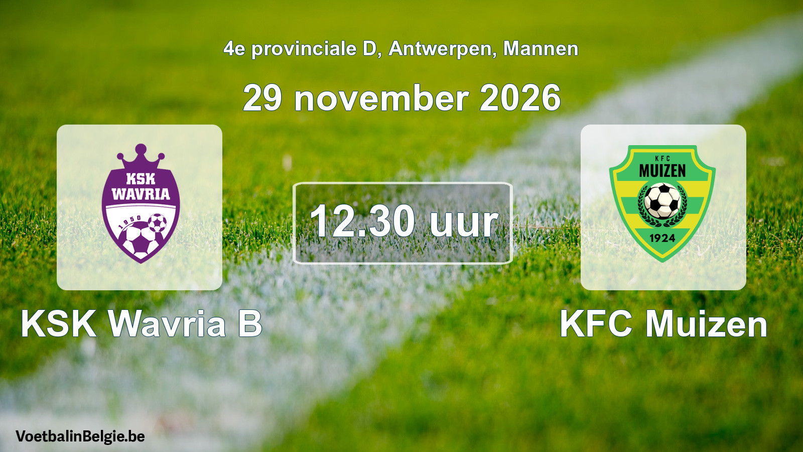 Geplande wedstrijd mannenvoetbal: KSK Wavria B - KFC Muizen (29 november 2026)