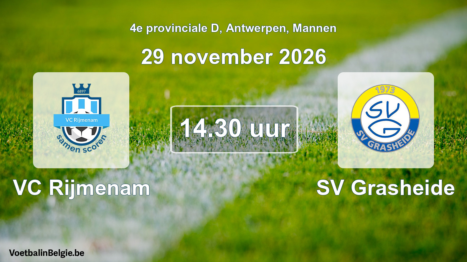Geplande wedstrijd mannenvoetbal: VC Rijmenam - SV Grasheide (29 november 2026)