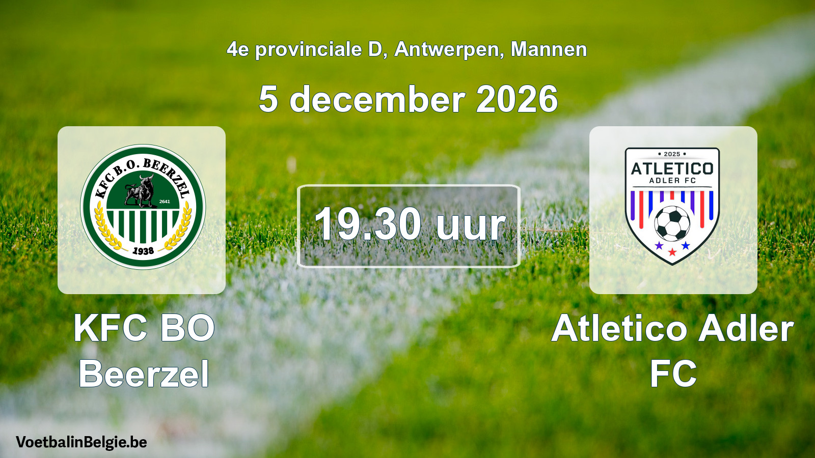 Geplande wedstrijd mannenvoetbal: KFC BO Beerzel - Atletico Adler FC (5 december 2026)