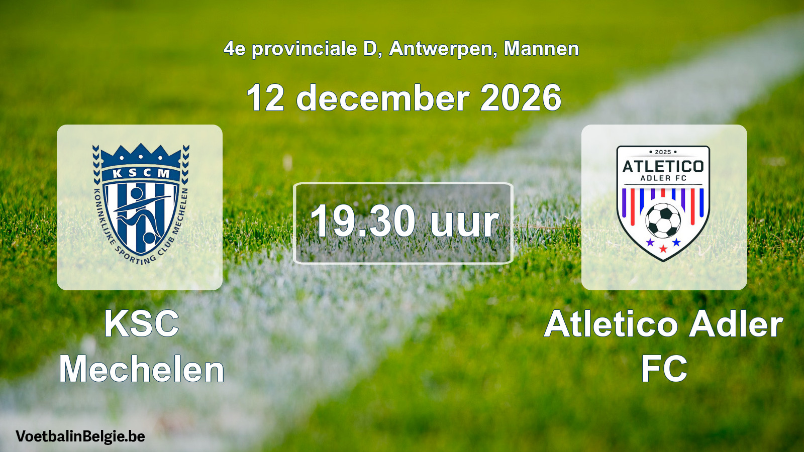 Geplande wedstrijd mannenvoetbal: KSC Mechelen - Atletico Adler FC (12 december 2026)