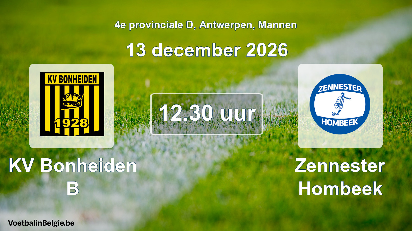 Geplande wedstrijd mannenvoetbal: KV Bonheiden B - Zennester Hombeek (13 december 2026)