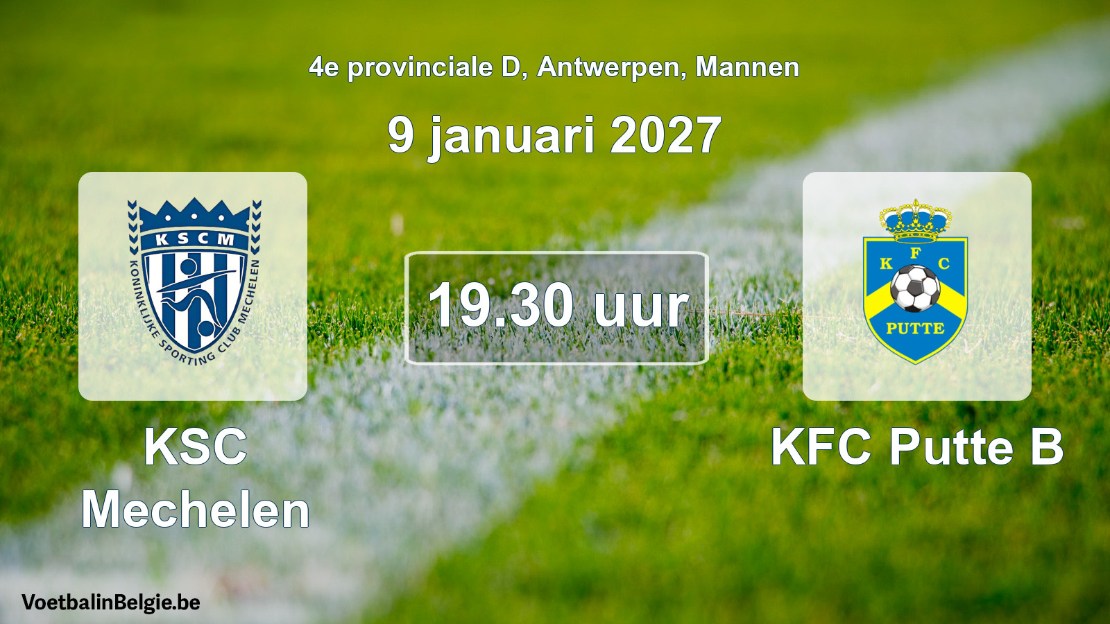Geplande wedstrijd mannenvoetbal: KSC Mechelen - KFC Putte B (9 januari 2027)