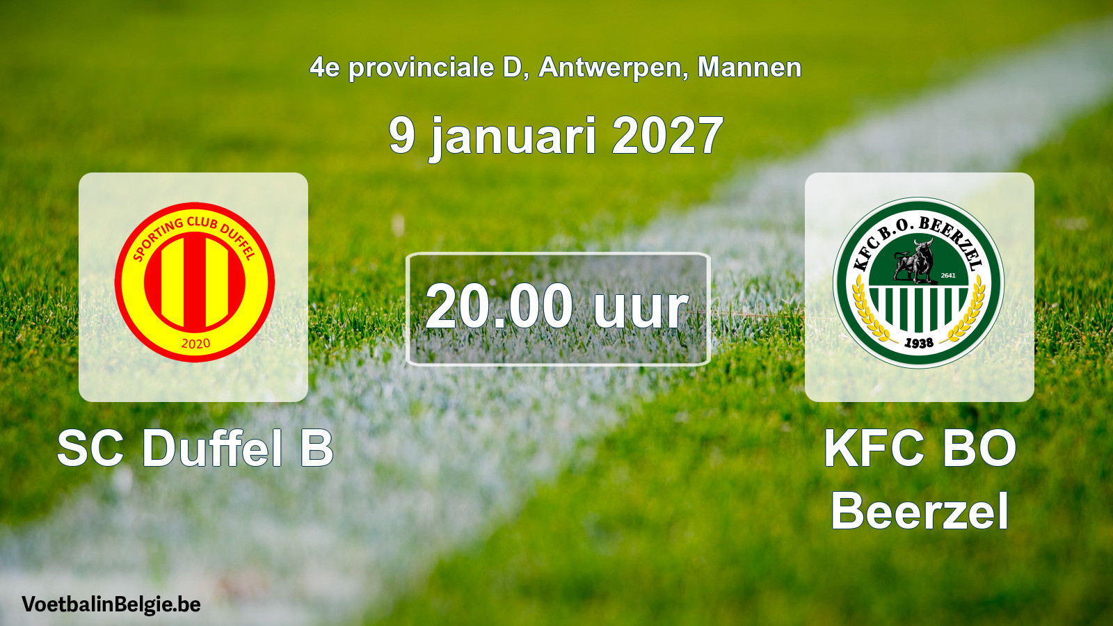 Geplande wedstrijd mannenvoetbal: SC Duffel B - KFC BO Beerzel (9 januari 2027)