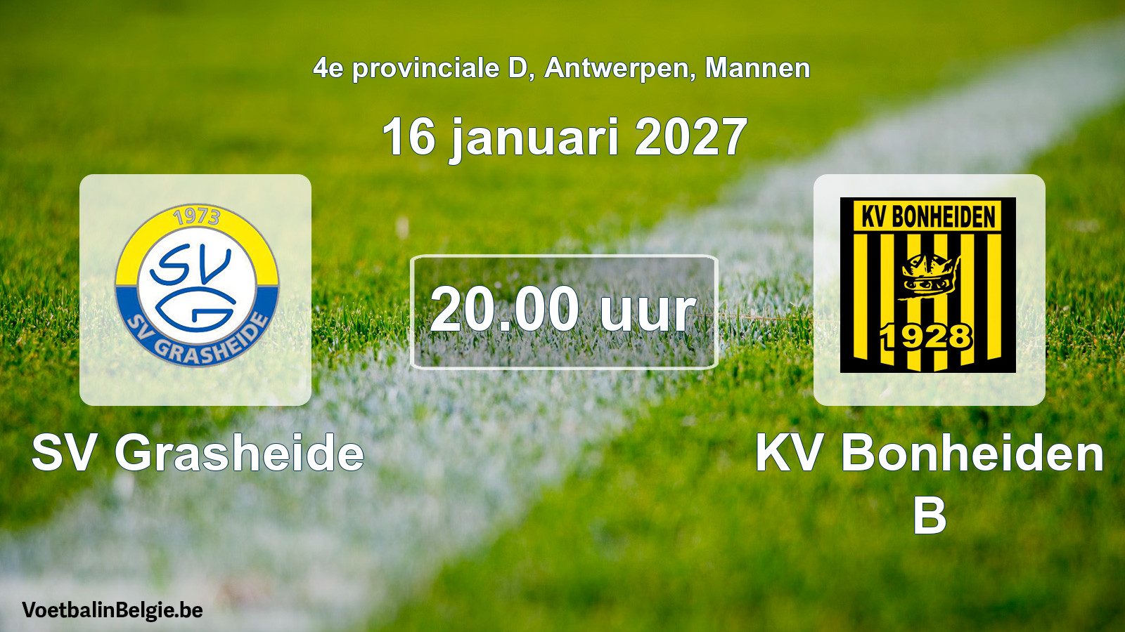Geplande wedstrijd mannenvoetbal: SV Grasheide - KV Bonheiden B (16 januari 2027)
