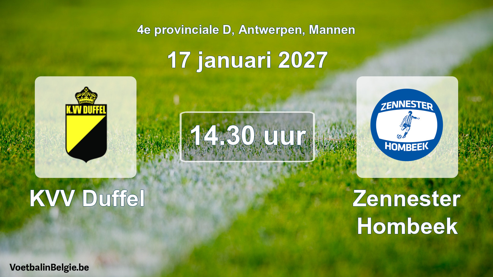 Geplande wedstrijd mannenvoetbal: KVV Duffel - Zennester Hombeek (17 januari 2027)