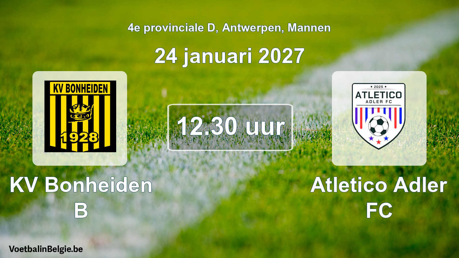 Geplande wedstrijd mannenvoetbal: KV Bonheiden B - Atletico Adler FC (24 januari 2027)